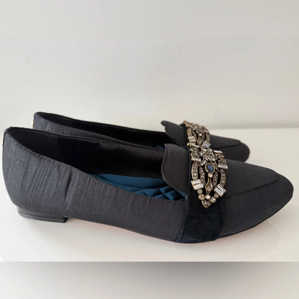 BIRDIES Jeweled Loafers Shoes Black Satin Size 9 - Picture 2 of 5